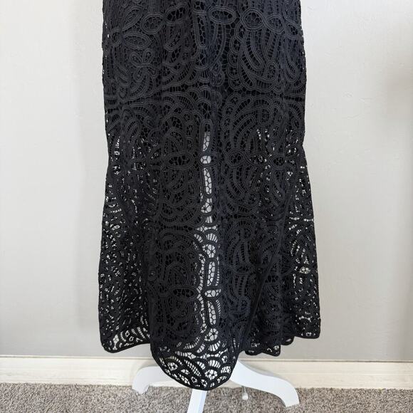 A.L.C. Women's Rollins Guipure Lace Dress Sleeveless Black Sz 2 Midi Silk Lined - Picture 6 of 10